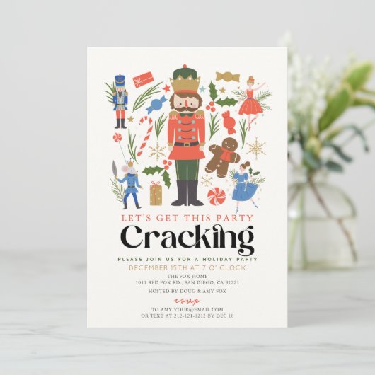 Nutcracker Cracking Christmas Holiday Party Einladung (Stehend Vorderseite)