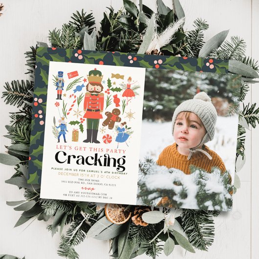 Nutcracker Cracking Holiday Kids Birthday Photo Einladung