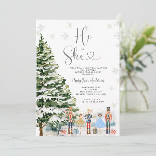 Nutcracker Er oder sie Winter Gender Reveal Einladung (Stehend Vorderseite)
