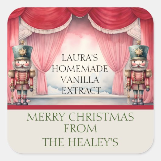 Nutcracker-Etiketten für HOMEMADE VANILLA EXTRACT Quadratischer Aufkleber (Vorderseite)