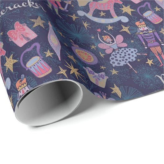 Nutcracker & Fairies Blue Wrapping Paper Geschenkpapier (Rolleneckpunkt)