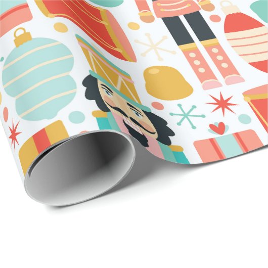Nutcracker farbenfrohe moderne Weihnachtsmuster Geschenkpapier (Rolleneckpunkt)