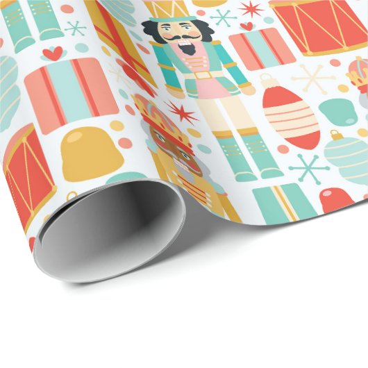 Nutcracker farbenfrohe moderne Weihnachtsmuster Geschenkpapier (Rolleneckpunkt)