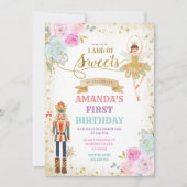 Nutcracker Floral Gold Schneeflocken Winter Geburt Einladung (Vorderseite)