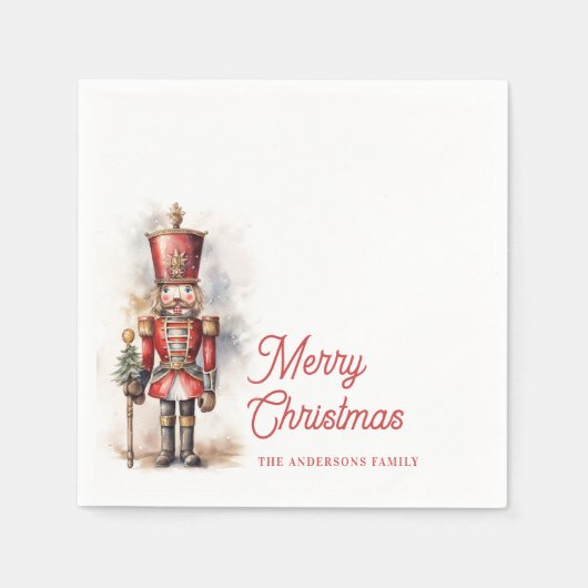 Nutcracker Frohe Weihnachts Personalisierter Name Serviette (Vorderseite)