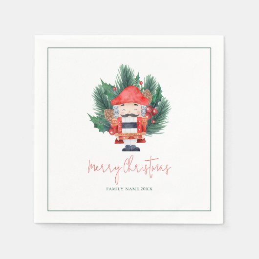 Nutcracker Frohe Weihnachtstypografie Serviette (Vorderseite)