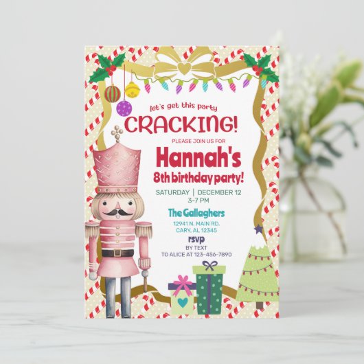 Nutcracker girl Christmas birthday invite. Einladung (Stehend Vorderseite)