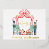 Nutcracker Gold Foil Monogram Foto Weihnachtskarte Folieneinladung (Vorderseite)