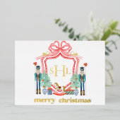 Nutcracker Gold Foil Monogram Foto Weihnachtskarte Folieneinladung (Stehend vorne)