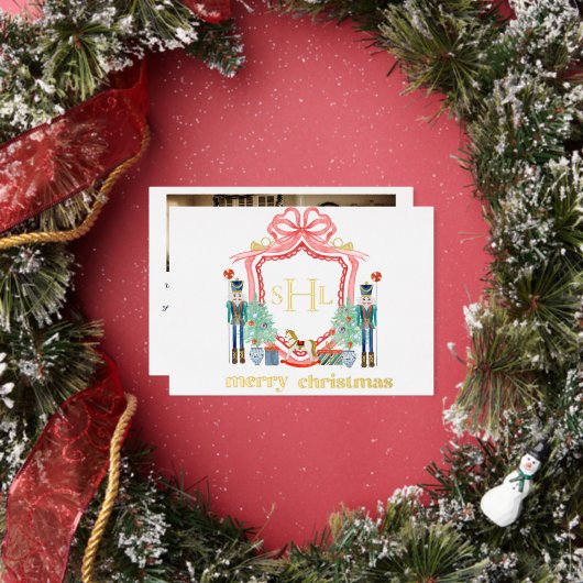 Nutcracker Gold Foil Monogram Foto Weihnachtskarte Folieneinladung (Insitu)