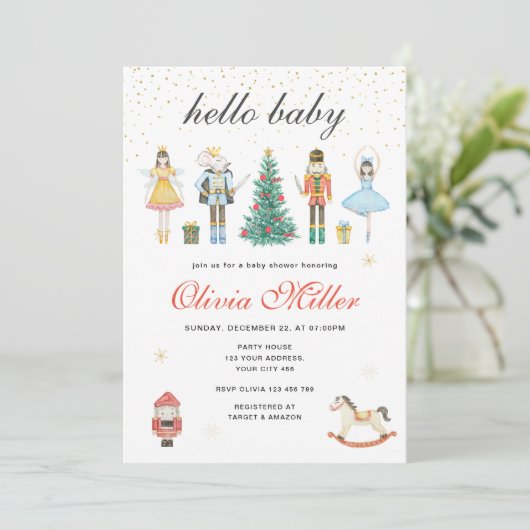 Nutcracker Hello Baby Dusche Einladung (Stehend Vorderseite)