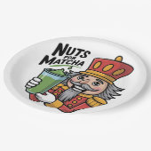 Nutcracker Holding Matcha Latte Funny Nuts for Mat Pappteller (Schrägansicht)