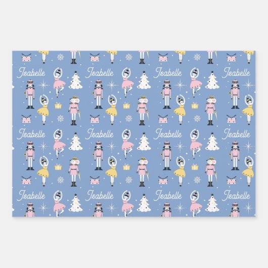 Nutcracker Individuelle Name Blue Christmas Geschenkpapier Set (Vorderseite 2)