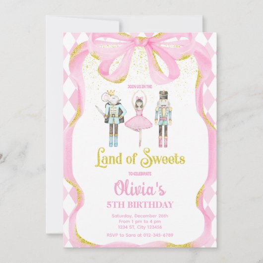 Nutcracker Land der Süßigkeiten Fairy Pink Einladu Einladung (Vorderseite)