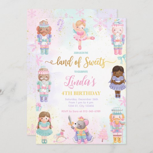 Nutcracker Land der Süßigkeiten Fairy Pink Einladu Einladung (Vorne/Hinten)