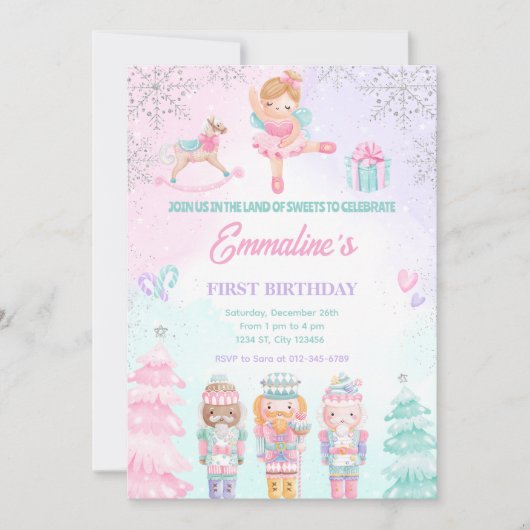 Nutcracker Land der Süßigkeiten Fairy Pink Einladu Einladung (Vorderseite)