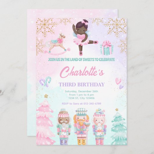 Nutcracker Land der Süßigkeiten Fairy Pink Einladu Einladung (Vorne/Hinten)
