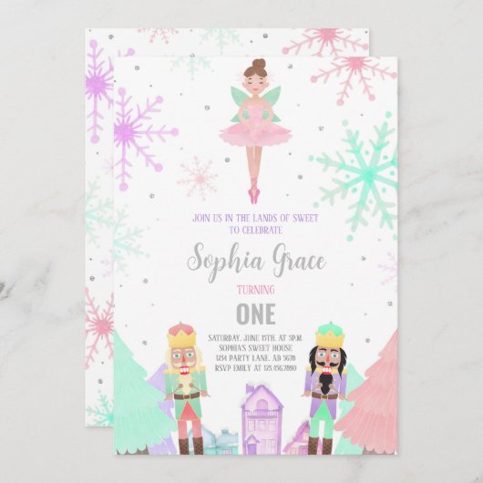 Nutcracker Land der Süßigkeiten Winter Einladung (Vorne/Hinten)