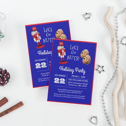 Nutcracker Let's Go Nuts Blue Small Holiday Einladung
