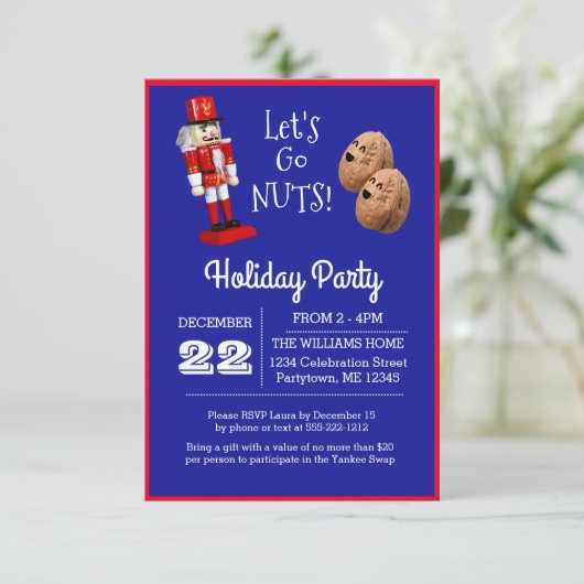 Nutcracker Let's Go Nuts Blue Small Holiday Einladung (Stehend Vorderseite)