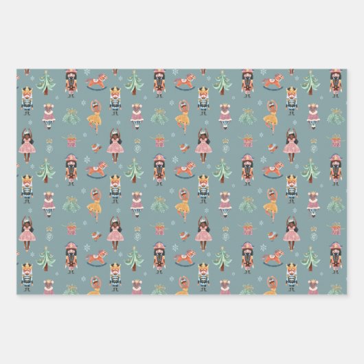 Nutcracker Lila Pink Blue Wrapping Paper Geschenkpapier Set (Vorderseite 3)