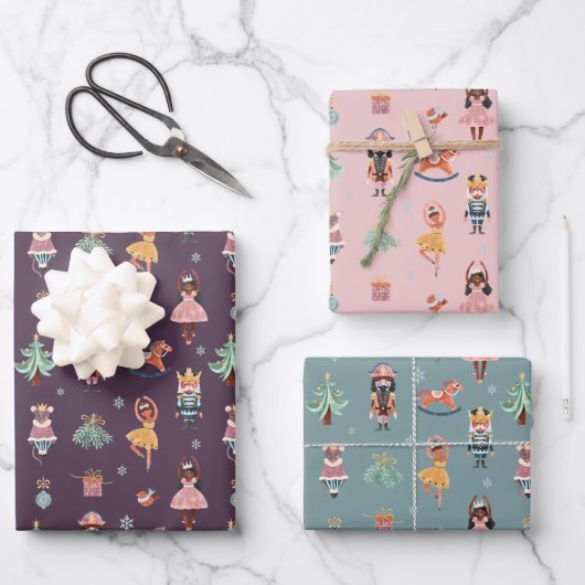 Nutcracker Lila Pink Blue Wrapping Paper Geschenkpapier Set (Vorderseite)