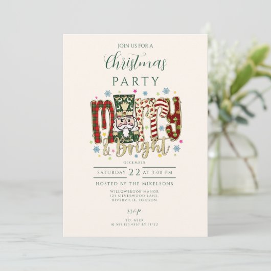 Nutcracker Merry & Bright Christmas Einladung (Stehend Vorderseite)
