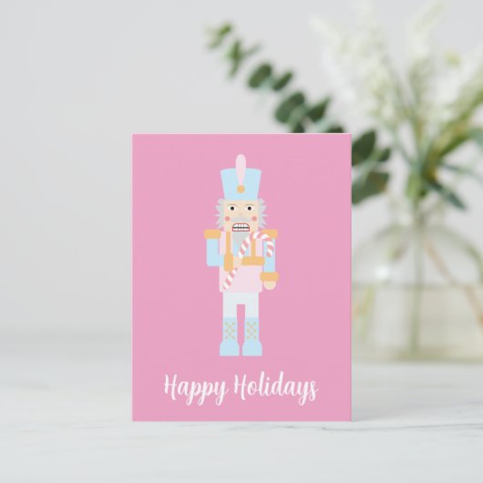 Nutcracker mit einer Candy Cane mit Gruß Postkarte (Stehend Vorderseite)