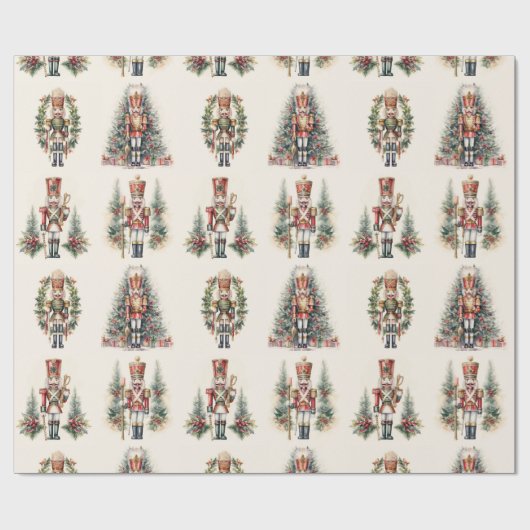 Nutcracker mit Vintagem Weihnachtsbaummuster Geschenkpapier (Flach)