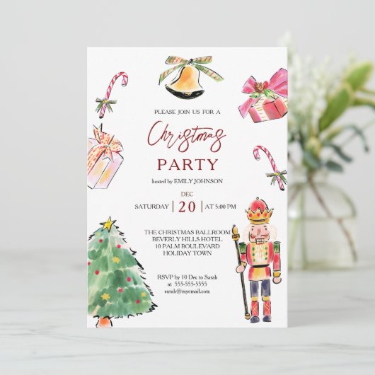Nutcracker, modernes Weihnachtsgeschenk-Party Einladung (Stehend Vorderseite)