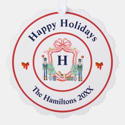 Nutcracker Monogram Weihnachtsschmuckkarte Ornament Karte (Vorderseite)