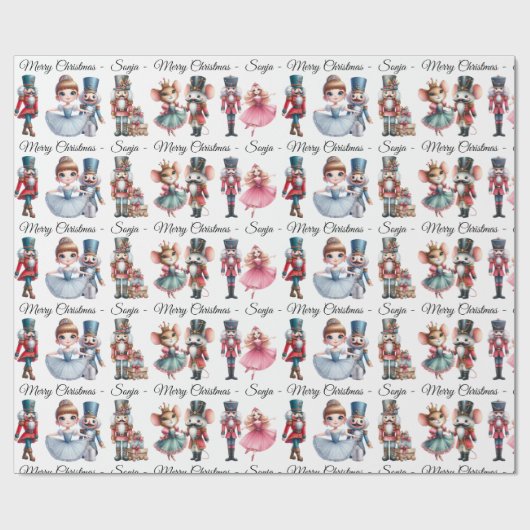 Nutcracker Mouse Ballerina Add Name Christmas Roll Geschenkpapier (Flach)