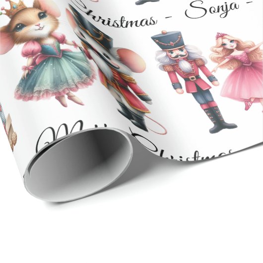 Nutcracker Mouse Ballerina Add Name Christmas Roll Geschenkpapier (Rolleneckpunkt)