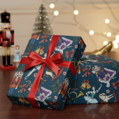 Nutcracker Mouse King Ballerina Navy Blue Xmas Geschenkpapier