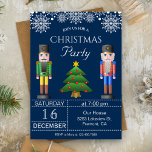 Nutcracker | Navy Blue Christmas Party Einladung<br><div class="desc">Die elegante Weihnachtsfeier mit moderner Typografie und farbenfrohen Nussknackern vor marineblauer Party Einladung lädt Sie ein. Fügen Sie einfach Ihre Veranstaltungsdetails zu dieser einfach zu bedienenden Vorlage hinzu,  um sie zu einer einmaligen Einladung zu machen. Dreh die Karte um ein elegantes,  heiliges Muster auf der Kartenrückseite zu zeigen.</div>