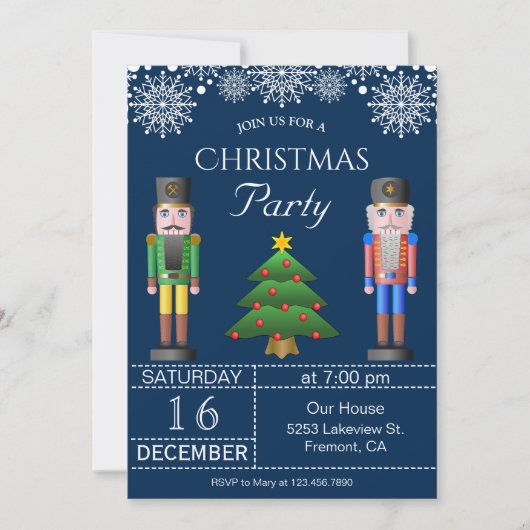 Nutcracker | Navy Blue Christmas Party Einladung (Vorderseite)