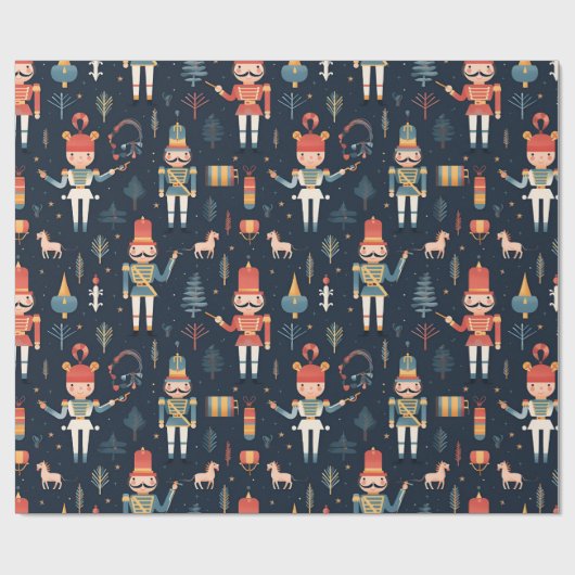 Nutcracker Navy Blue Weihnachten Geschenkpapier (Flach)
