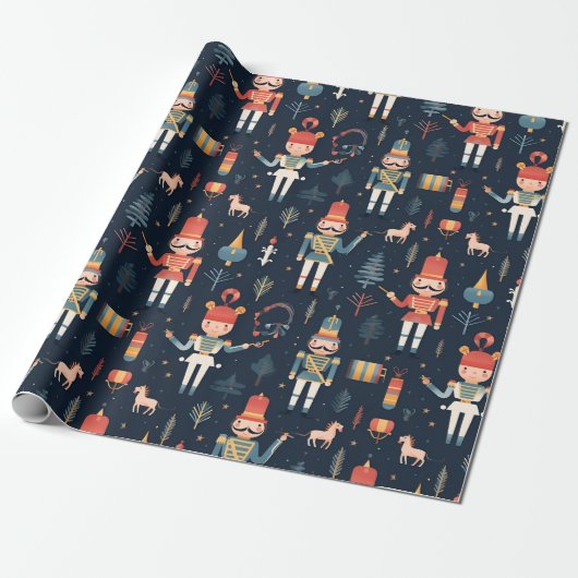 Nutcracker Navy Blue Weihnachten Geschenkpapier (Ungerollt)