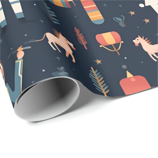 Nutcracker Navy Blue Weihnachten Geschenkpapier (Rolleneckpunkt)
