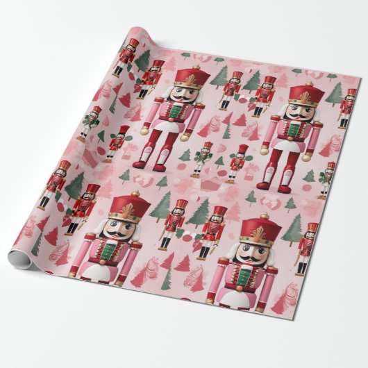 Nutcracker Niedlich Pink Green Christmas Geschenkpapier (Ungerollt)