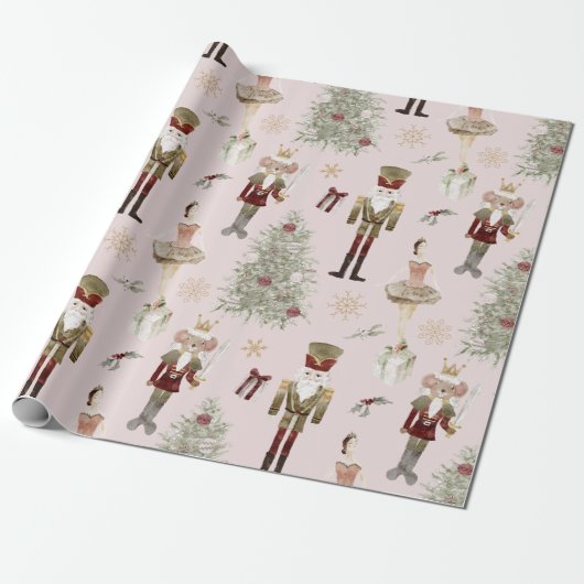 Nutcracker Niedlich Pink Weihnachtswrapping Paper Geschenkpapier (Ungerollt)