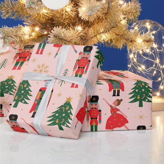 Nutcracker Niedlich Pink Weihnachtswrapping Paper Geschenkpapier (Feiertage)