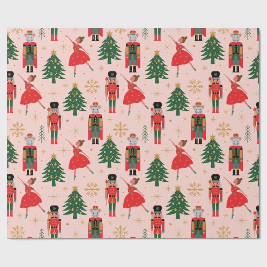 Nutcracker Niedlich Pink Weihnachtswrapping Paper Geschenkpapier (Flach)
