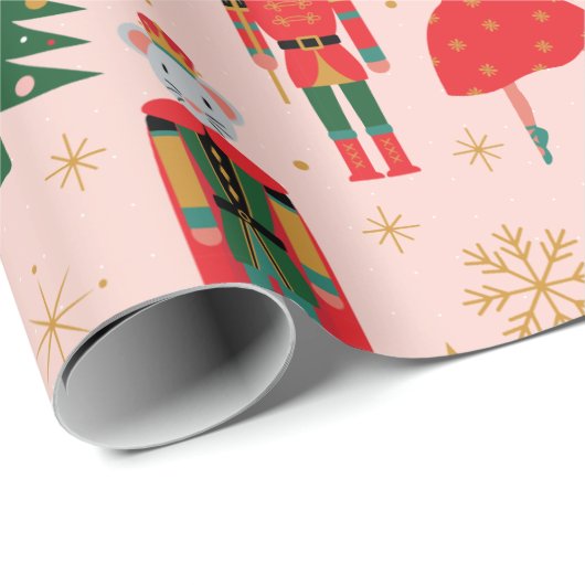 Nutcracker Niedlich Pink Weihnachtswrapping Paper Geschenkpapier (Rolleneckpunkt)