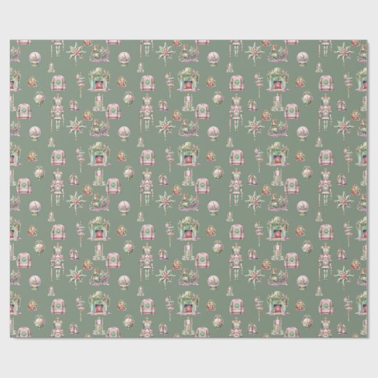 Nutcracker Ornamet Snowball Grüne Weihnachten Geschenkpapier (Flach)