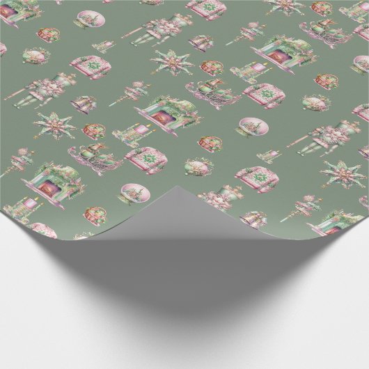 Nutcracker Ornamet Snowball Grüne Weihnachten Geschenkpapier (Ecke)