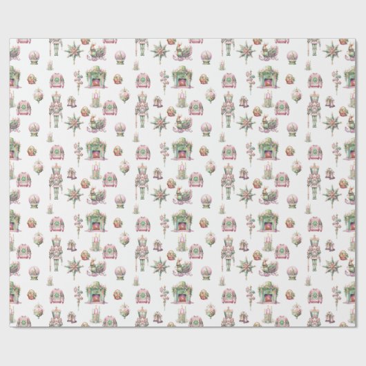 Nutcracker Ornamet Snowball Pink Weihnachten Geschenkpapier (Flach)