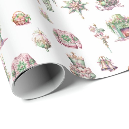 Nutcracker Ornamet Snowball Pink Weihnachten Geschenkpapier (Rolleneckpunkt)