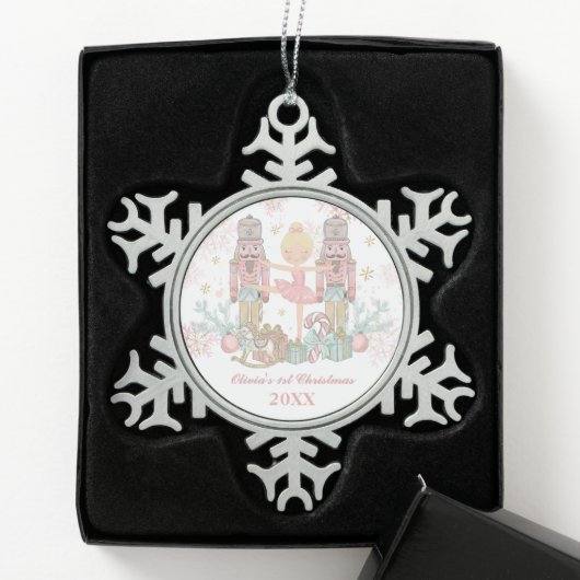 Nutcracker Pastell Pink Ballet Baby First Christma Schneeflocken Zinn-Ornament (Box)