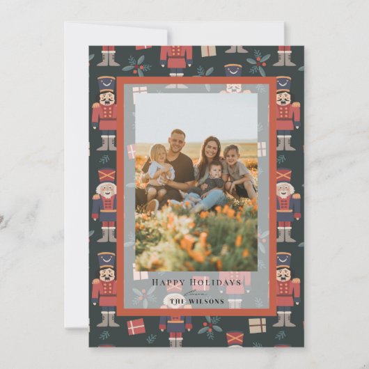 Nutcracker Pattern Christmas Holiday Photo Card Einladung (Vorderseite)